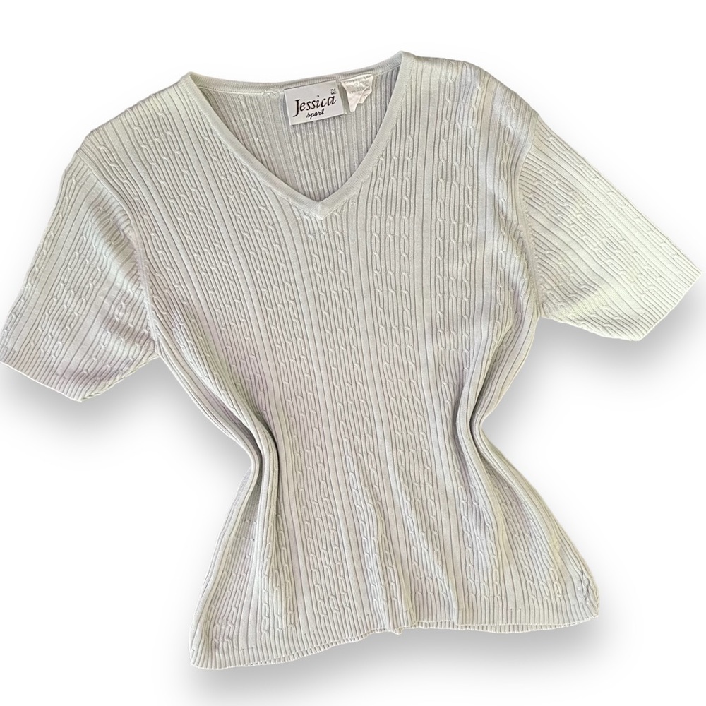 Vintage 90s Light Gray Ribbed Tee Shirt